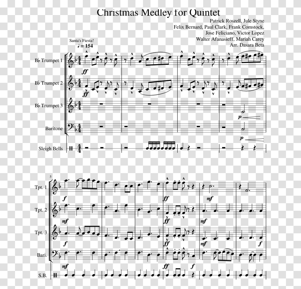 Christmas Medley For Quintet Sheet Music For Trumpet White Christmas Trumpet And French Horn, Gray, World Of Warcraft Transparent Png