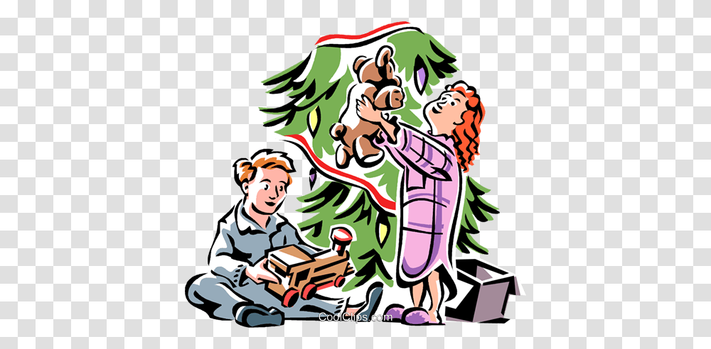 Christmas Morning With New Toys Royalty Free Vector Clip Art, Person, Drawing, Book, Doodle Transparent Png
