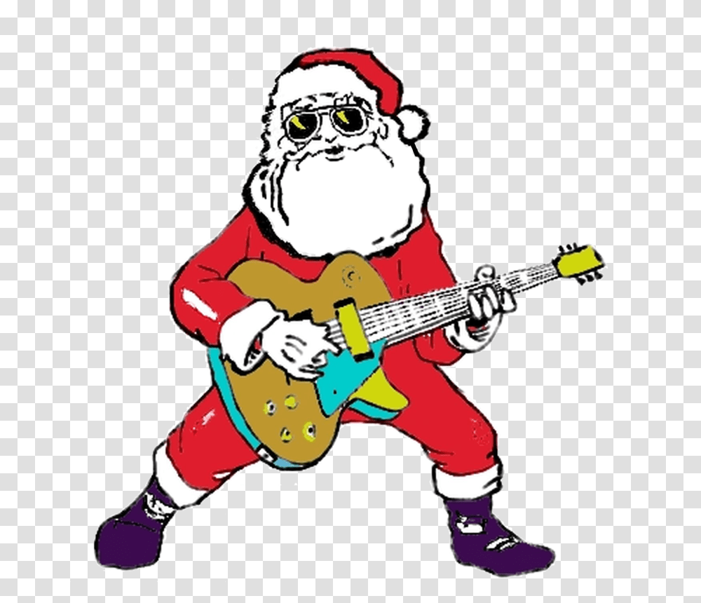 Christmas Music Graphic Black And White Stock Rock And Roll Santa, Guitar, Leisure Activities, Musical Instrument, Person Transparent Png