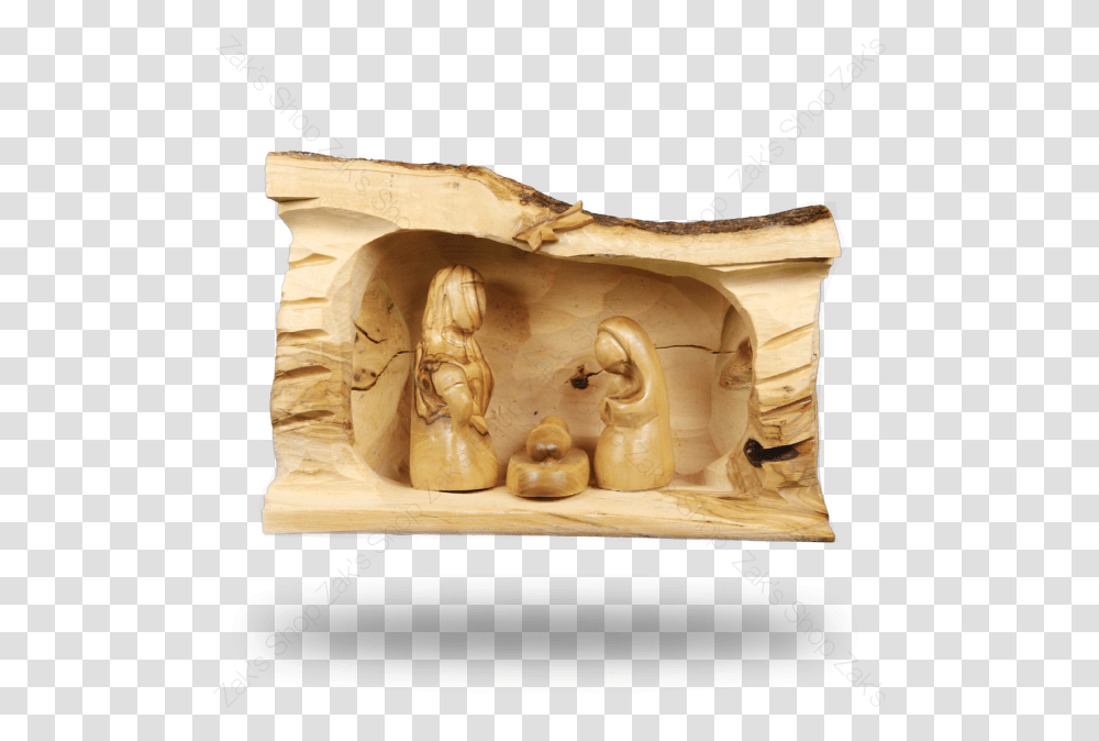 Christmas Nativity Log Olive Wood Manger Faceless 5 Inch Magento, Ivory, Figurine, Painting, Art Transparent Png