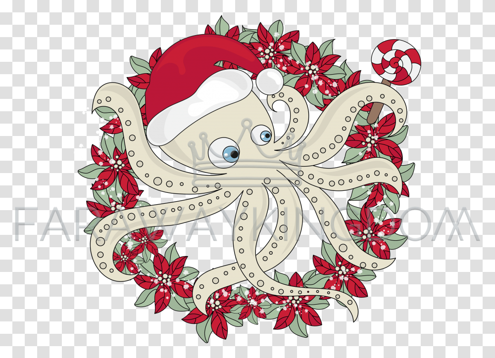Christmas Octopus Icon New Year Cartoon Vector Illustration Set Octopus Christmas, Sea Life, Animal, Seafood, Pattern Transparent Png