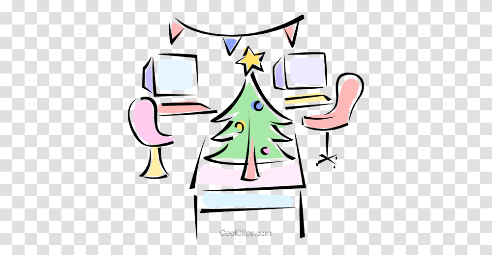 Christmas Office Party Royalty Free Vector Clip Art Illustration, Tree, Plant, Ornament, Chair Transparent Png