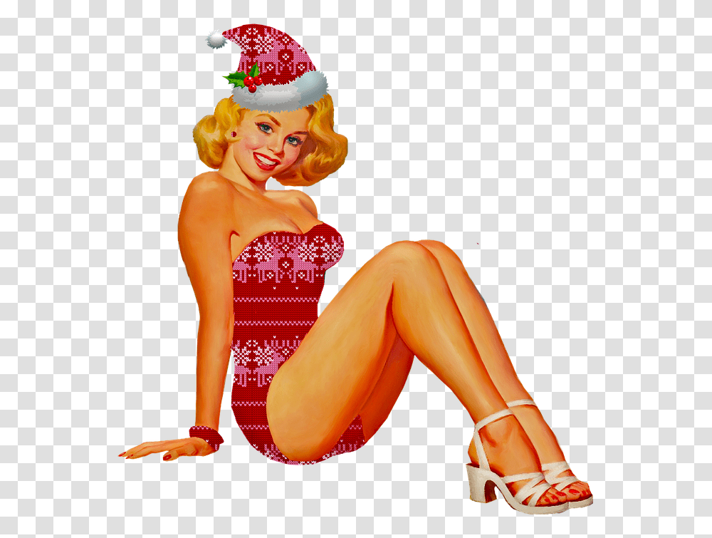 Christmas Pin Up Girl Pin Up Woman Sweater Pattern Christmas Pin Up, Person, Shoe, Footwear Transparent Png
