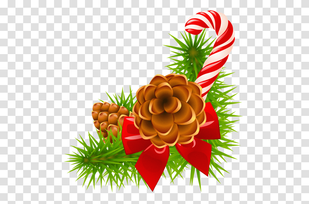 Christmas Pine Branch With Cones And Candy Cane Decor Holidays, Plant, Food, Tree Transparent Png