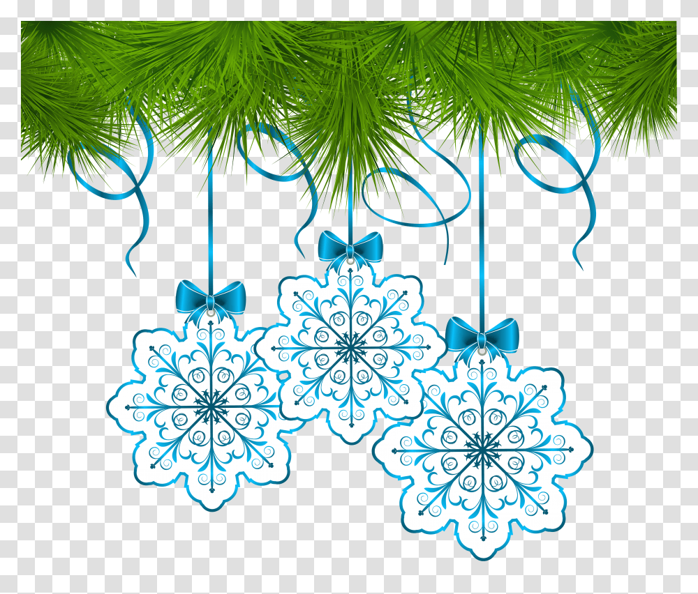Christmas Pine Decor With Snowflakes Ornaments Clip Art Christmas Snowflake Clipart Transparent Png