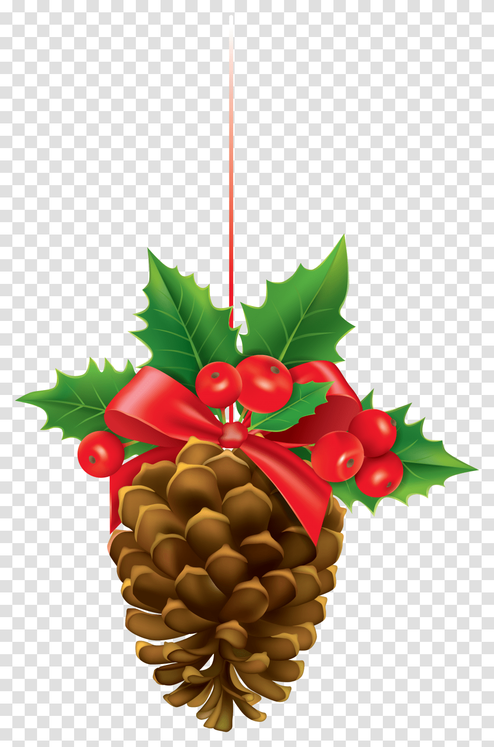 Christmas Pinecone With Mistletoe Pine Cone, Plant, Tree, Fruit, Food Transparent Png