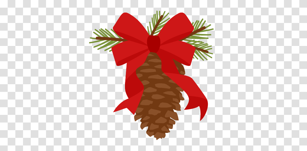 Christmas Pinecone With Ribbon Scrapbook Cut File Cute Pine Cone With Ribbon, Gift, Tree Transparent Png