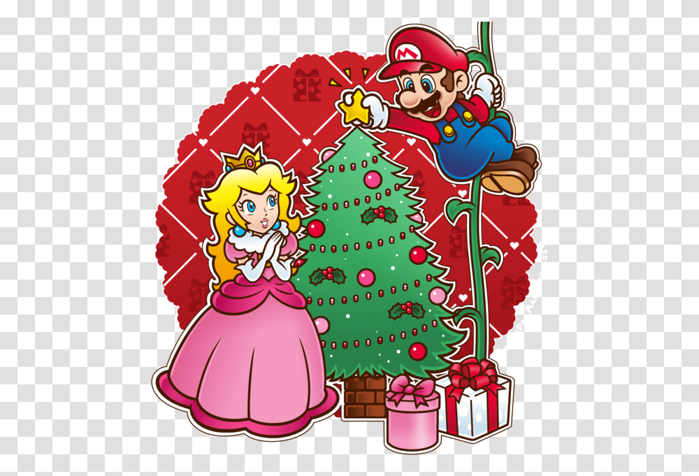 Christmas Present Clipart Background Mario And Peach Christmas, Tree, Plant, Christmas Tree, Ornament Transparent Png
