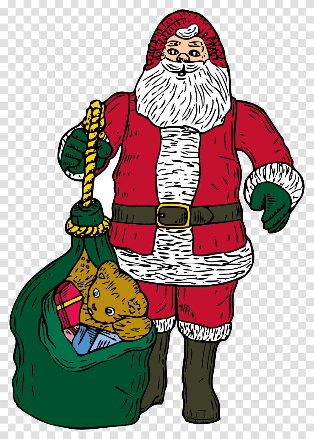 Christmas Present Sack Animated Santa With Bag, Person, Costume, Clothing, Art Transparent Png