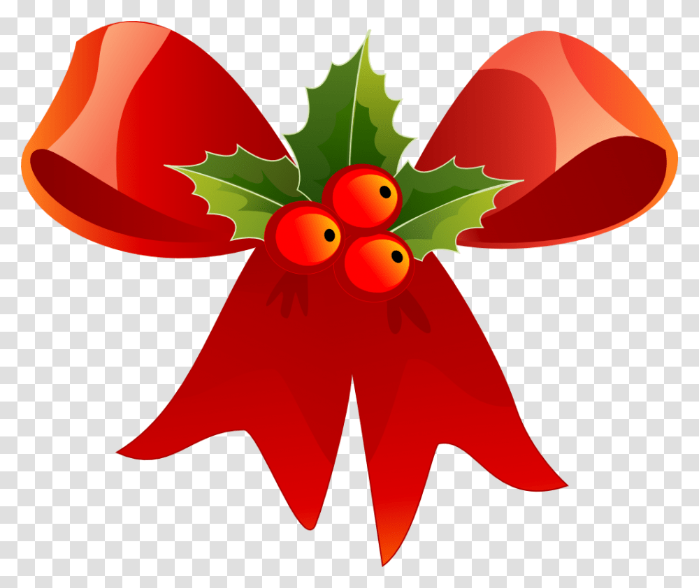 Christmas Red Bow And Holly Clip Art Clip Art, Plant, Strawberry, Fruit, Food Transparent Png