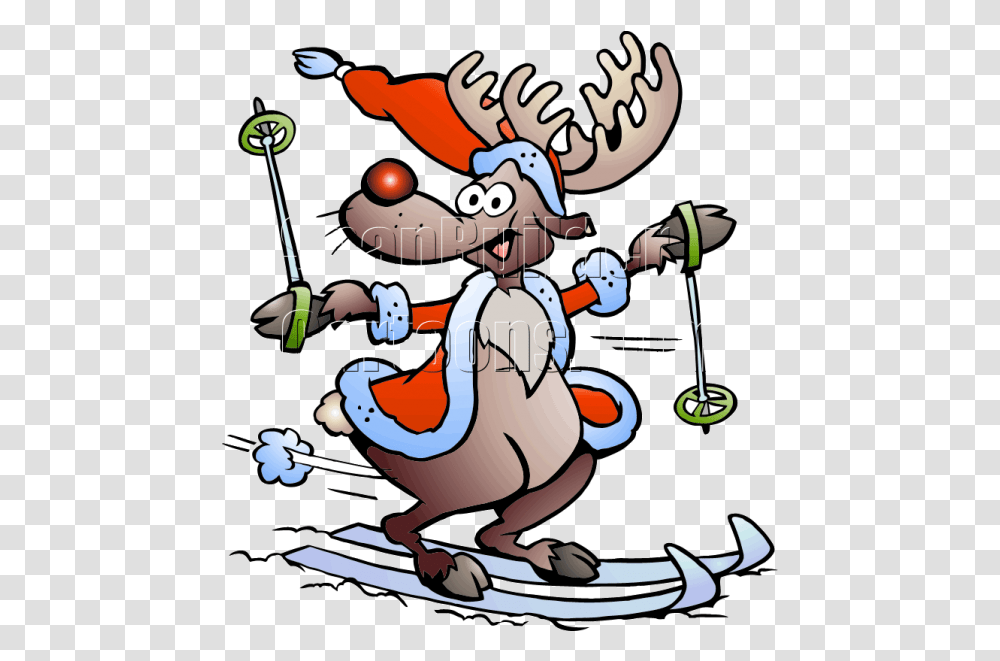 Christmas Reindeer Skiing Reindeer Playing Sport, Outdoors, Animal, Leisure Activities, Poster Transparent Png