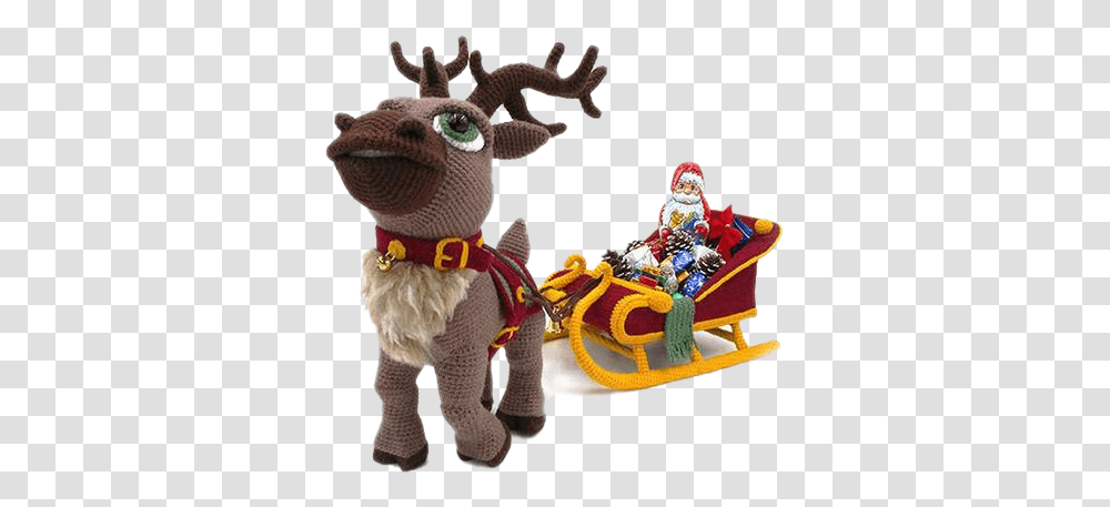 Christmas Reindeer Sleigh Pic Reindeer, Toy, Plush, Person, Human Transparent Png