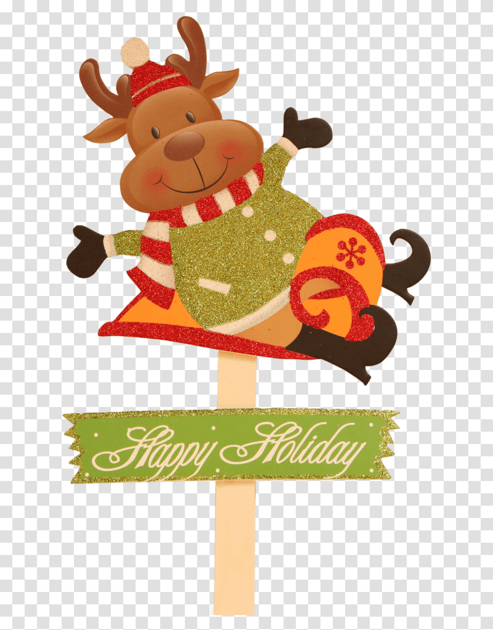 Christmas Reindeer With Sled Happy Holiday Pick Happy, Doll, Toy, Food Transparent Png