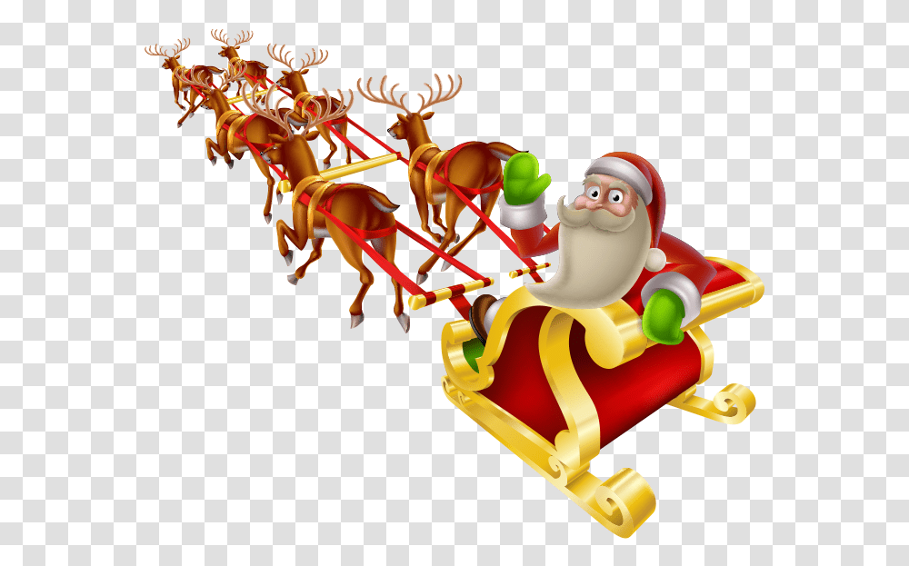 Christmas Santa Sleigh Clipart Papai Noel Com Treno E Renas, Toy, Leisure Activities, Transportation, Vehicle Transparent Png