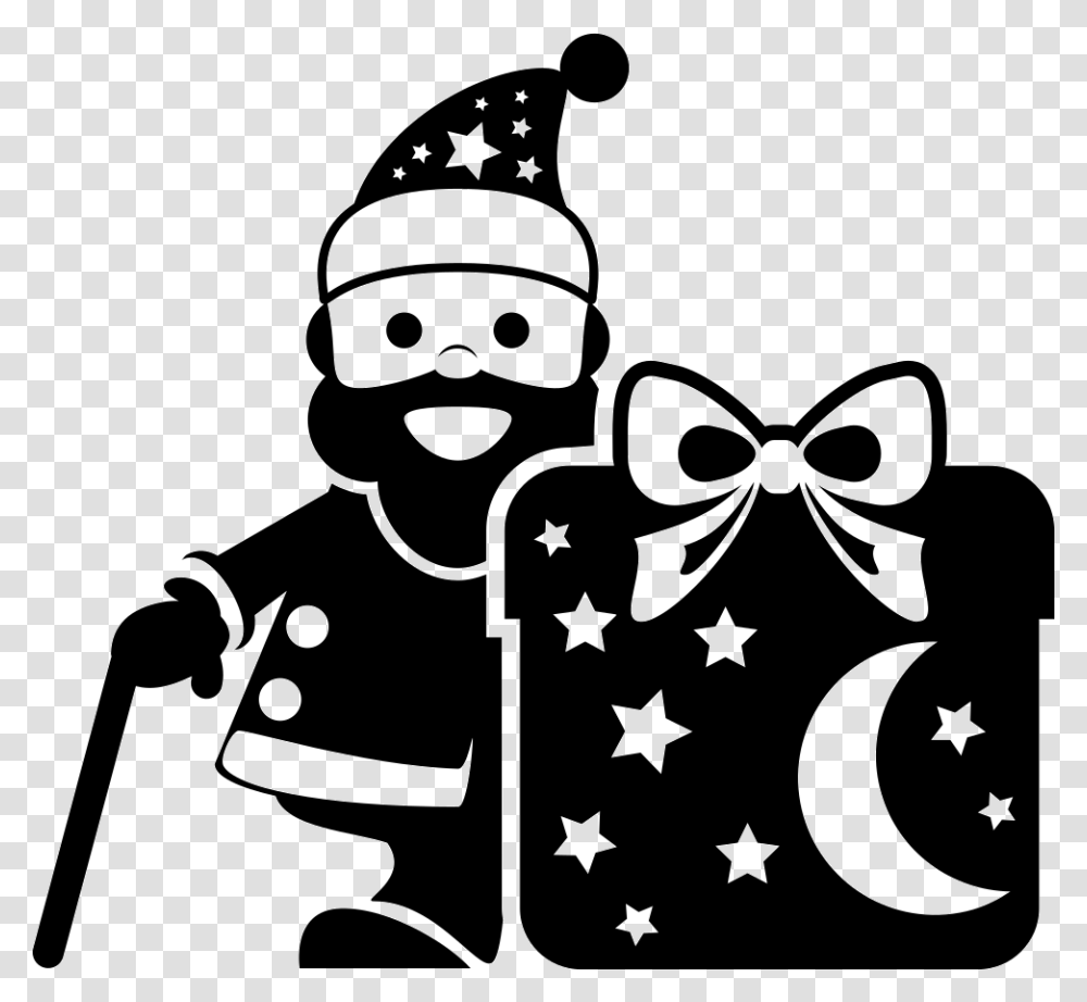 Christmas Santa With A Big Giftbox Black And White Santa Claus Face, Stencil, Halloween Transparent Png