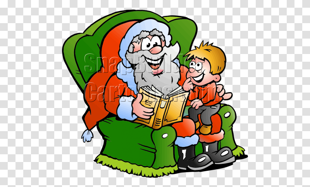 Christmas Santa With Little Boy Reading Christmas Story Clipart, Performer, Clown, Elf, Poster Transparent Png