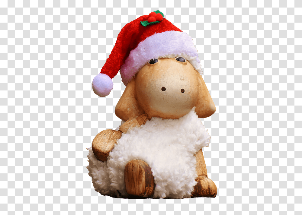Christmas Sheep Figure Soft Toy Santa Hat Toys Christmas Cute Figure, Plant, Snowman, Winter, Outdoors Transparent Png