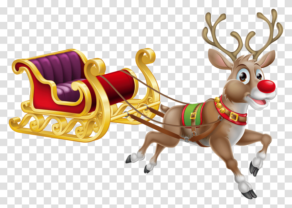 Christmas Sledge Clipart Santa Claus Reindeer Rudolph, Toy, Horse Cart, Wagon, Vehicle Transparent Png