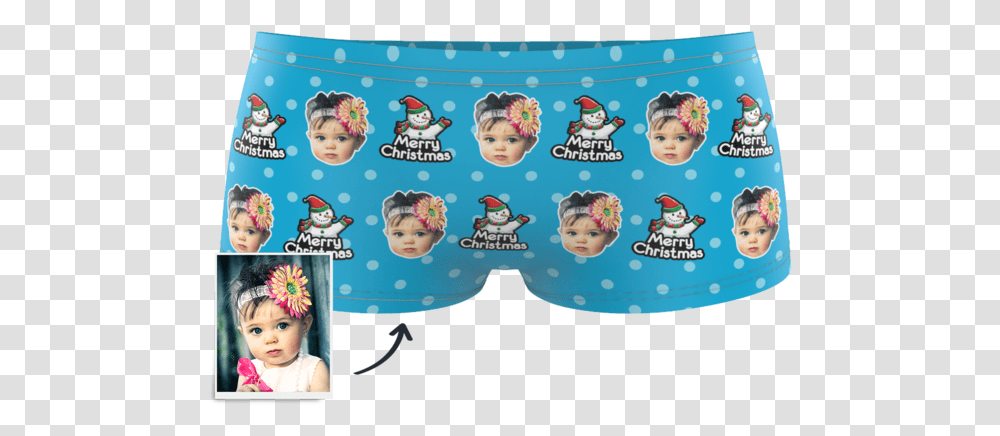 Christmas Snowman Kids Custom Face Boxer Briefs Boxer Shorts, Person, Label, Collage Transparent Png
