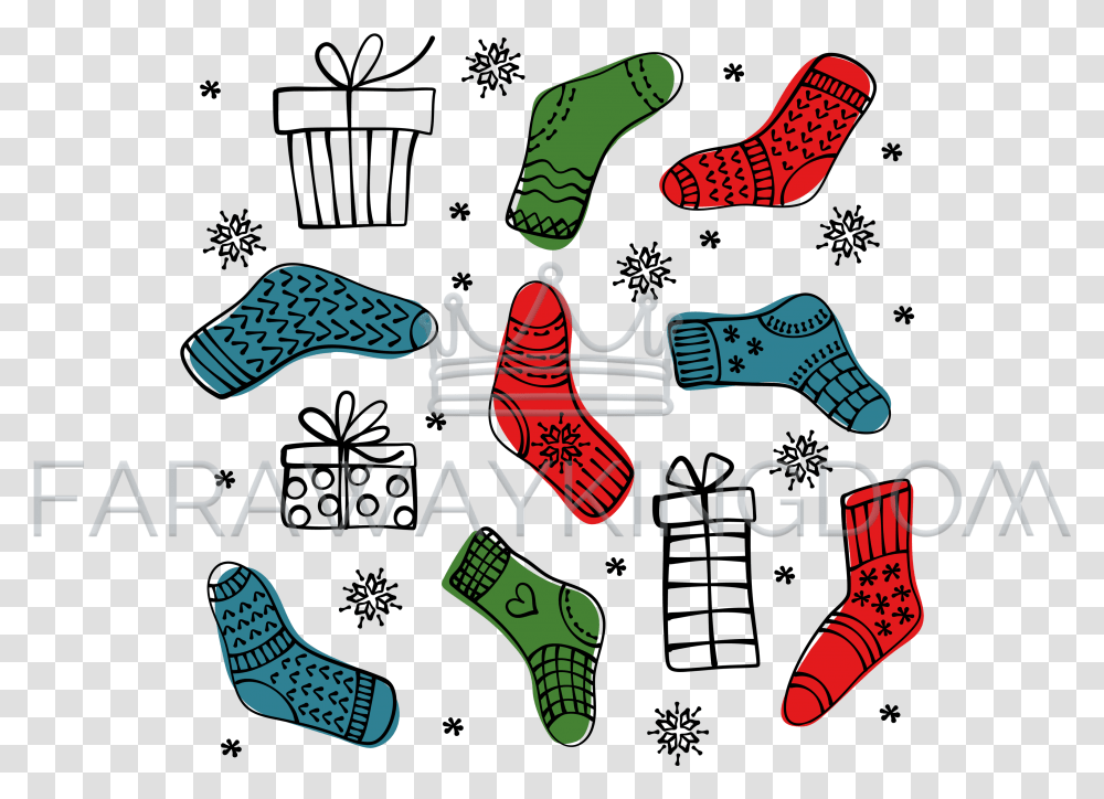 Christmas Sock Set New Year Cartoon Vector Illustration Clip Art, Clothing, Apparel, Footwear, Shoe Transparent Png