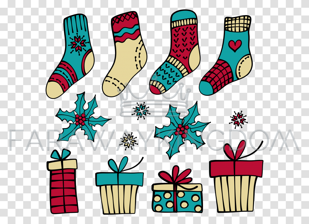 Christmas Socks Cartoon Vector Illustration Set Sock, Clothing, Apparel, Gift, Shoe Transparent Png