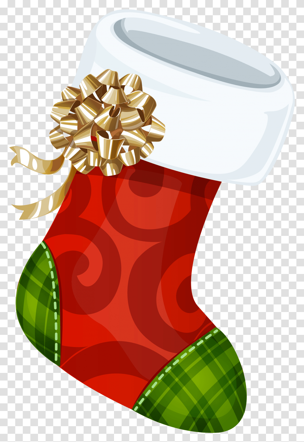 Christmas Stocking With Gold Bow Christmas Stocking, Gift,  Transparent Png