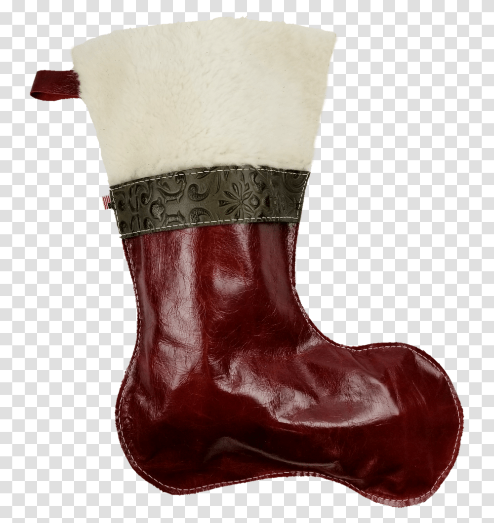 Christmas Stockings In Italian Red Leather With Wool Rain Boot, Apparel, Footwear, Gift Transparent Png