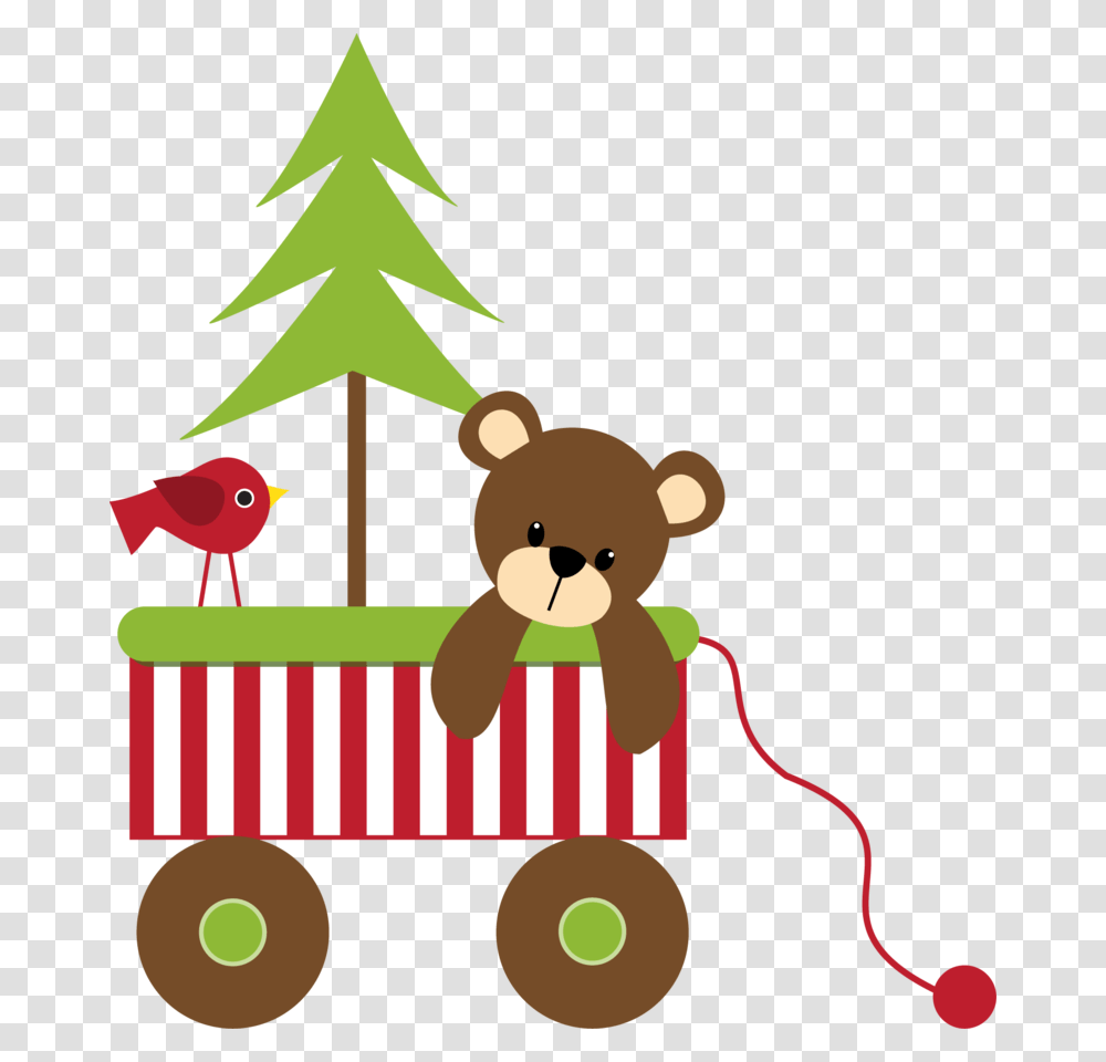 Christmas Teddy Bear And Wagon Clip Art Clip Art, Tree, Plant, Ornament, Bird Transparent Png