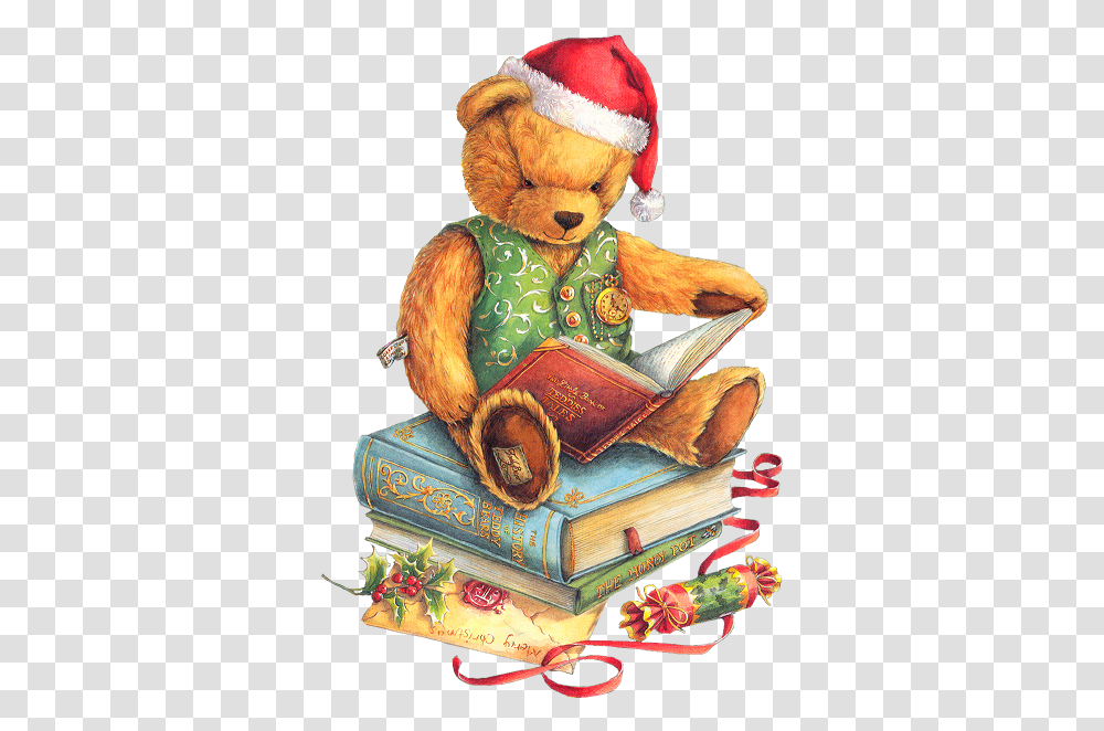 Christmas Teddy Bear With Santa Hat And Books Clipart Teddy Bear Christmas, Toy Transparent Png