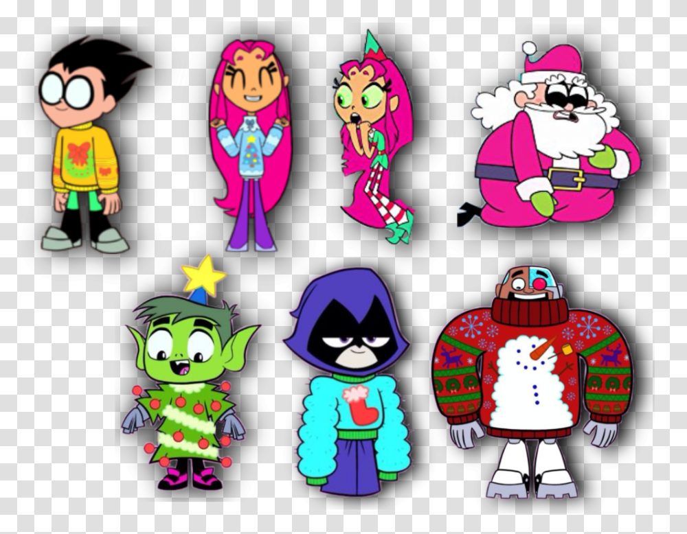 Christmas Teen Titans Go Sticker Pack Cartoon, Label, Floral Design Transparent Png