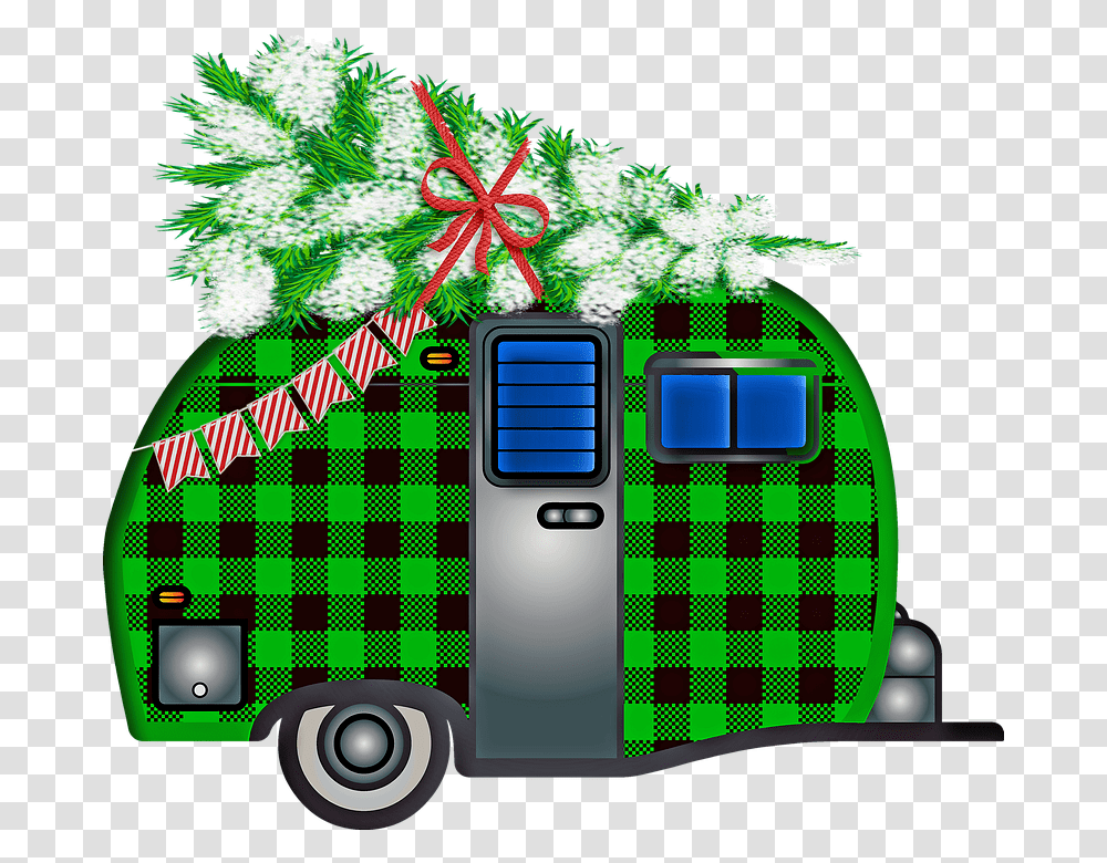 Christmas Trailer Buffalo Plaid Christmas Tree, Transportation, Vehicle, Van, Bush Transparent Png