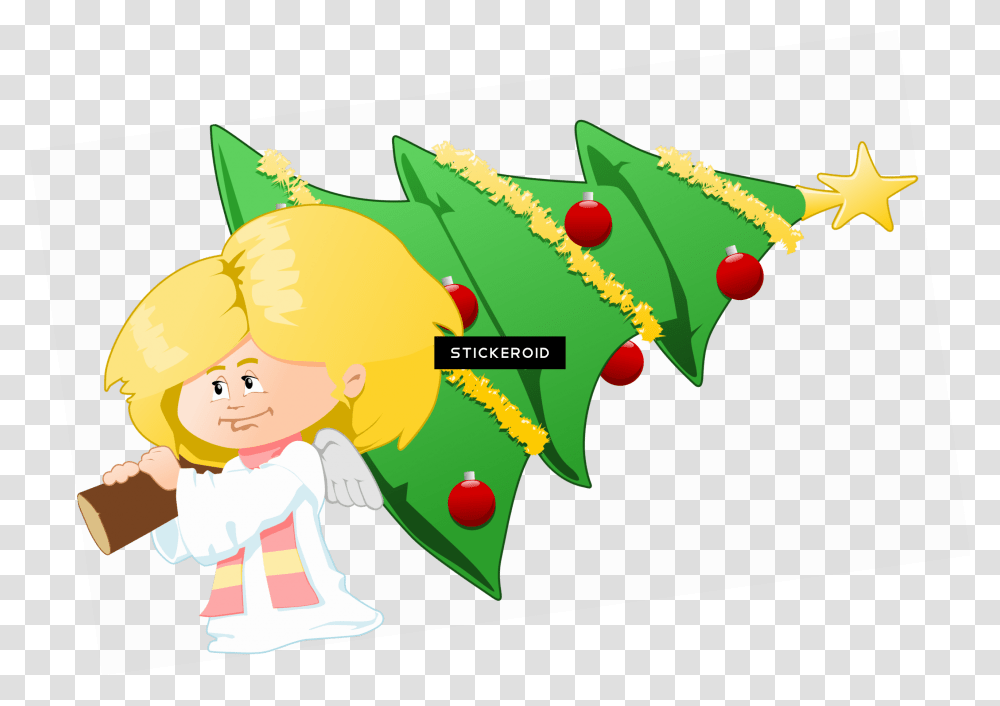 Christmas Tree Angel Greeting Cards Clipart Download Christmas Clip Art, Plant, Green, Elf Transparent Png