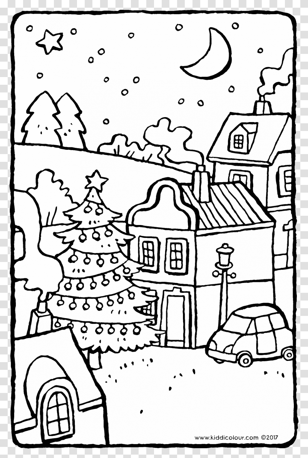 Christmas Tree In The Village Colouring, Plant, Ornament, Doodle Transparent Png