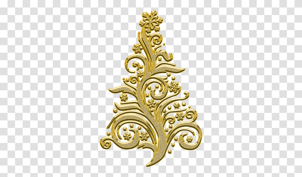 Christmas Tree Pattern Decor Pohon Natal Emas, Gold Transparent Png