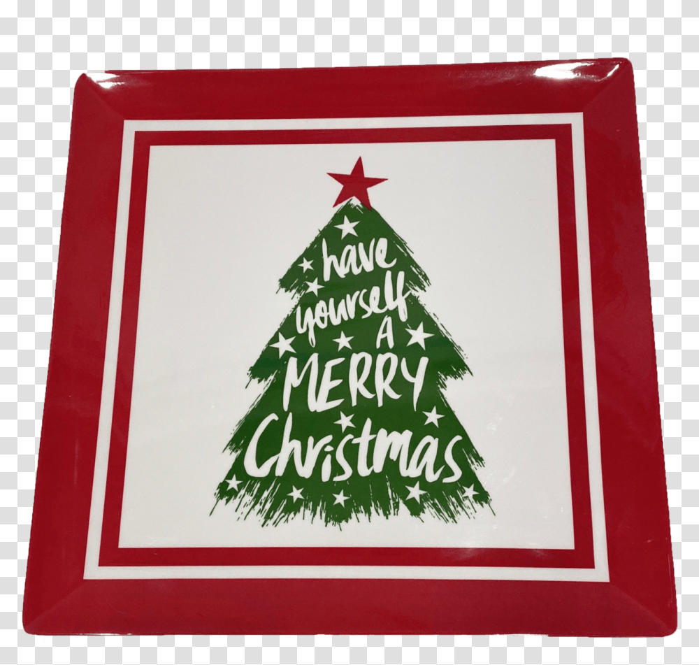 Christmas Tree Square Serving Tray Christmas Day, Label, Text, Plant, Triangle Transparent Png