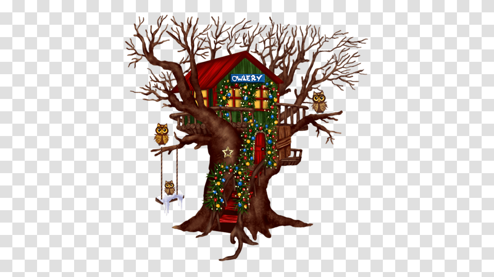 Christmas Tree Treehouse Festive Brown Decoration, Person, Lighting, Doodle Transparent Png