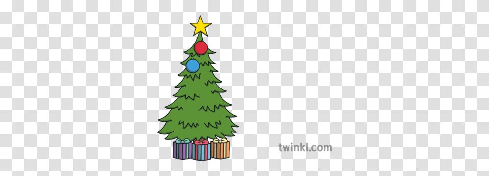 Christmas Tree With 2 Ornaments Illustration Twinkl Wheelchair Basketball Logo, Plant, Star Symbol, Pine Transparent Png
