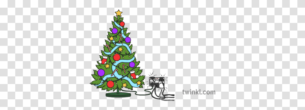 Christmas Tree With Fairy Lights And Overloaded Plug Socket Saint Florian Cartoon, Plant, Ornament, Vegetation, Wedding Cake Transparent Png