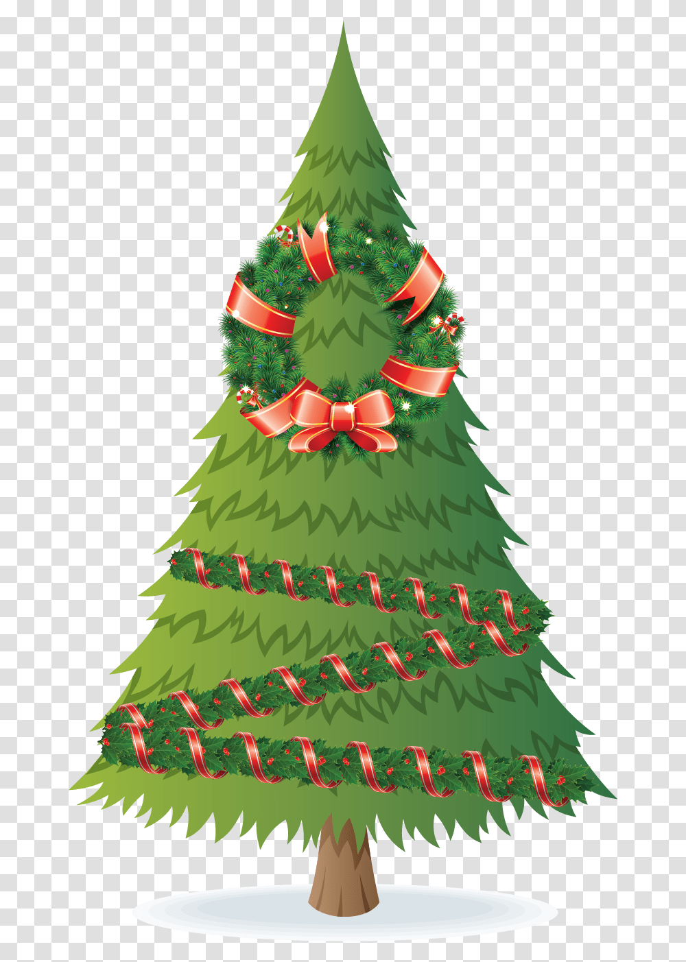 Christmas Tree With Garland And A Wreath Christmas Tree, Plant, Ornament, Star Symbol Transparent Png