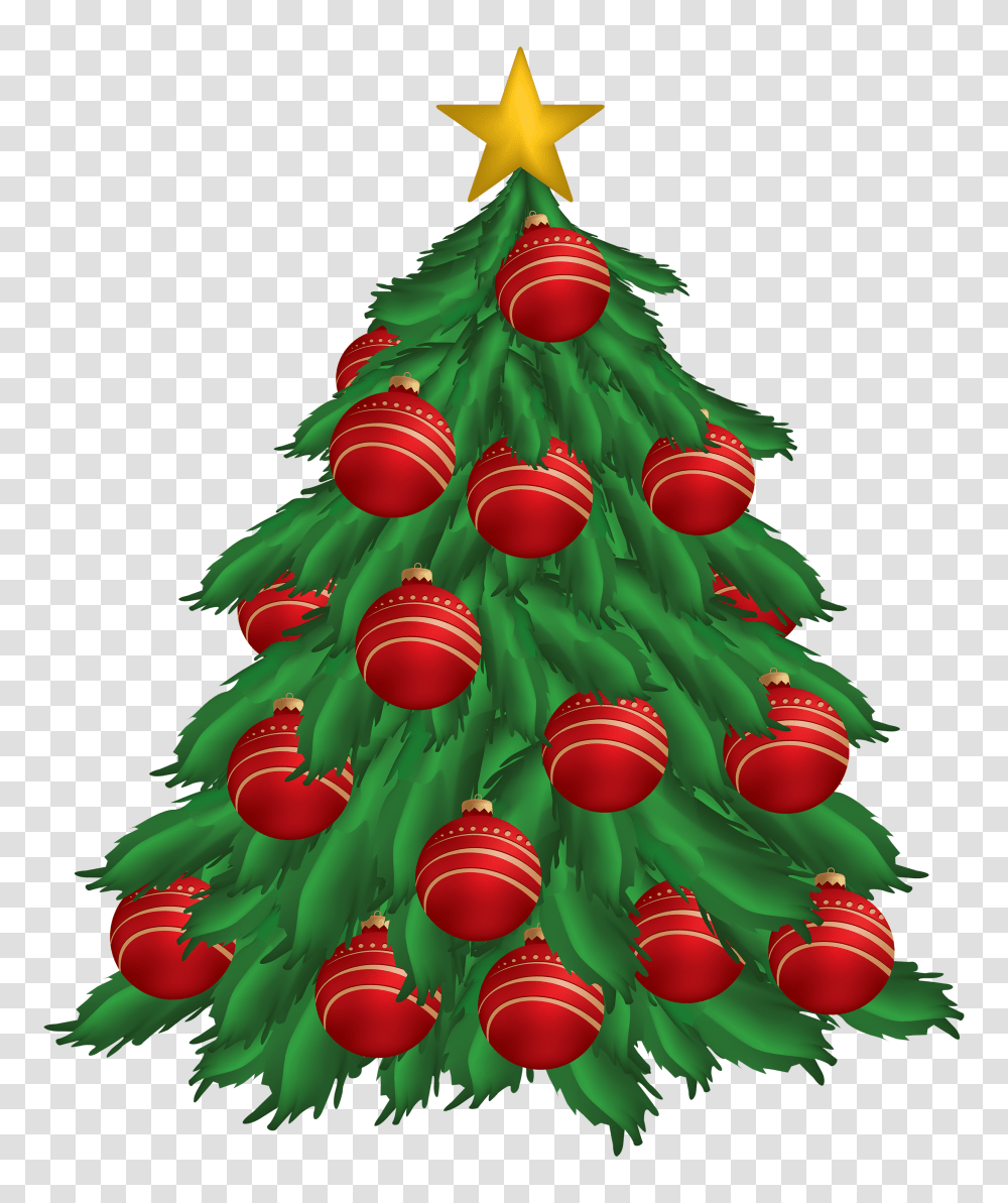 Christmas Tree With Red Christmas Ornaments Clipart, Plant, Floral Design, Pattern Transparent Png