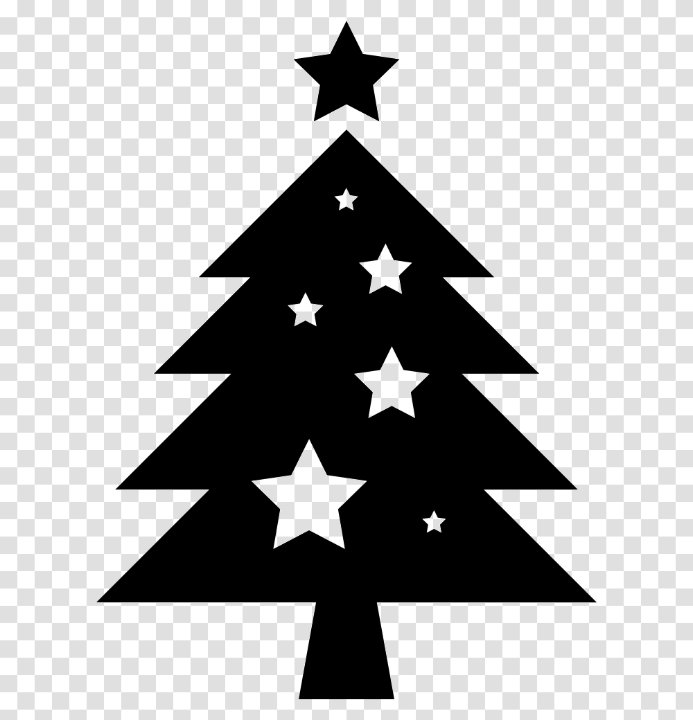 Christmas Tree With Stars Ornaments Black Christmas Tree Vector, Star Symbol, Cross, Plant Transparent Png