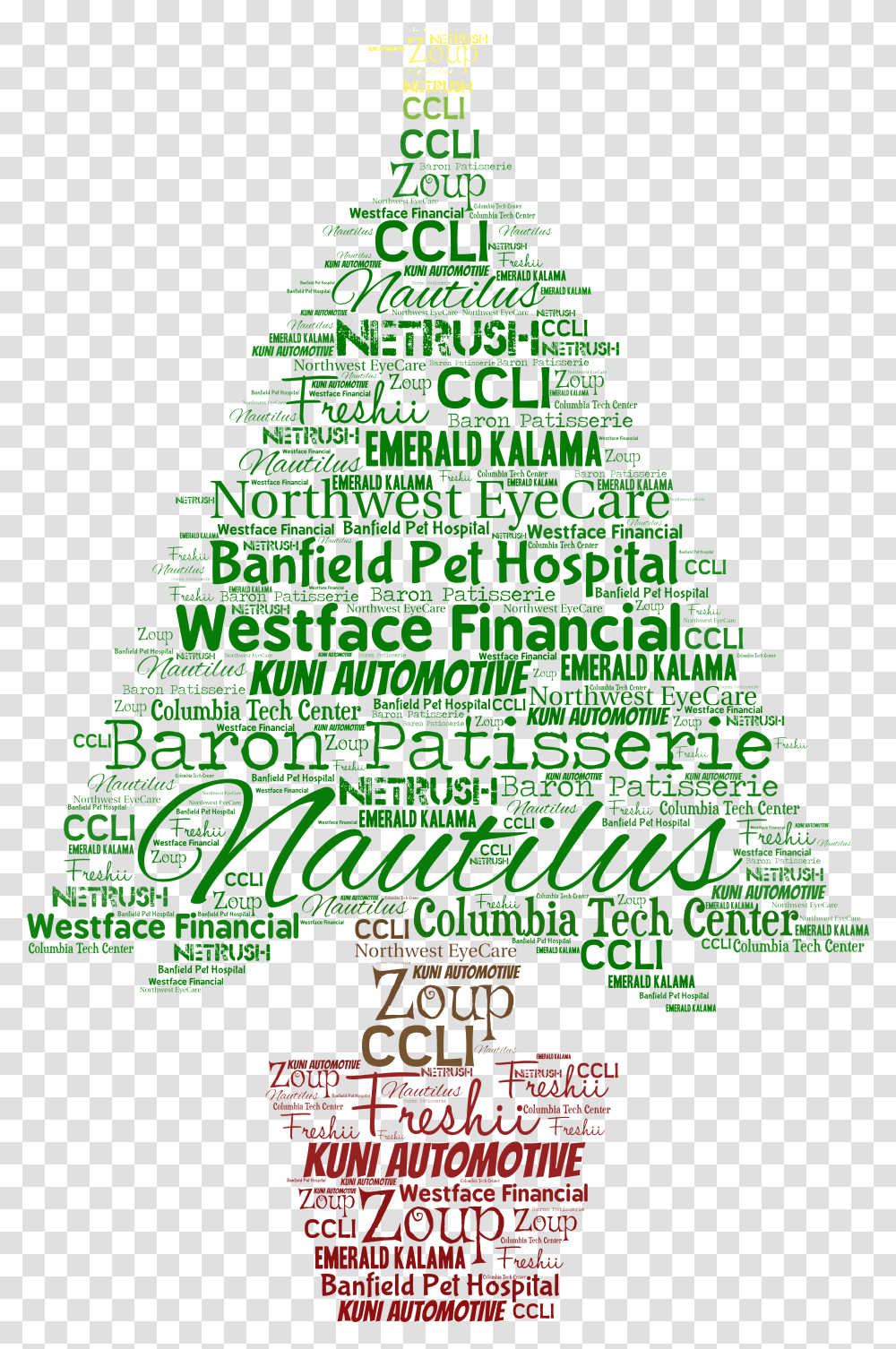 Christmas Tree Word Cloud Christmas Tree, Text, Plant, Flyer, Poster Transparent Png