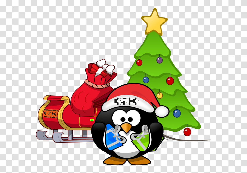 Christmas Tux Clear Background Christmas Santas Sleigh Cartoon, Tree, Plant, Christmas Tree, Ornament Transparent Png