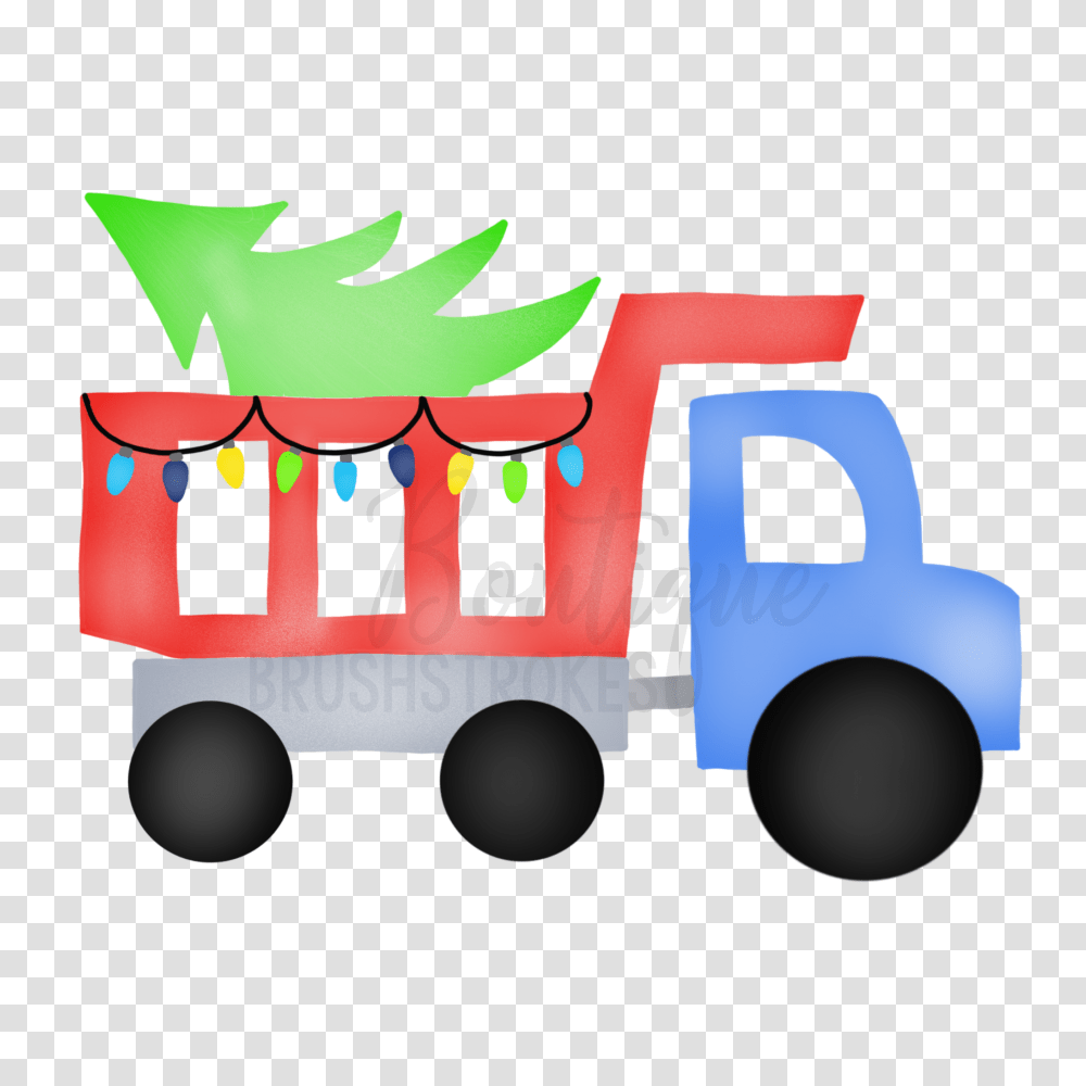 Christmas Watercolor Dumptruck And Tree Digital Clipart, Transportation, Vehicle, Van, Fire Truck Transparent Png