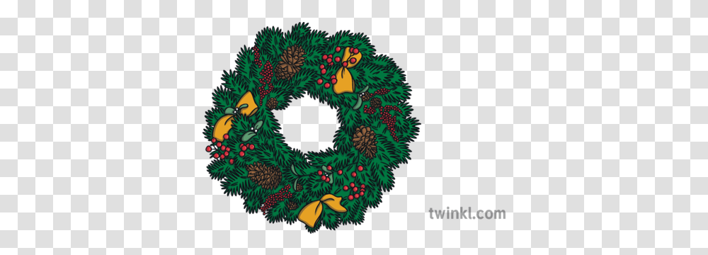 Christmas Wreath 2 3 Illustration Twinkl Wreath, Green, Bird, Animal, Rug Transparent Png