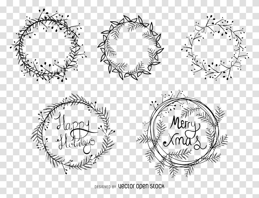 Christmas Wreath Drawing Illustration Simple Christmas Wreath Drawing, Text, Symbol, Emblem, Graphics Transparent Png