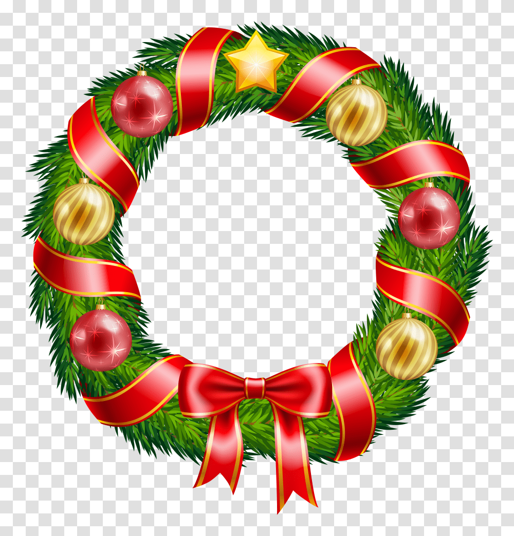 Christmas Wreath With Ornaments And Red Bow Clipart Image Transparent Png