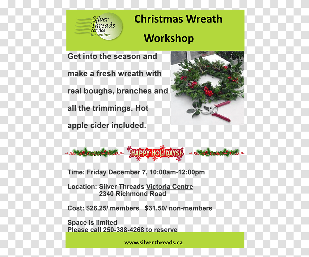 Christmas Wreath Workshop December 7 Happy Holidays Banner, Flyer, Poster, Paper, Advertisement Transparent Png