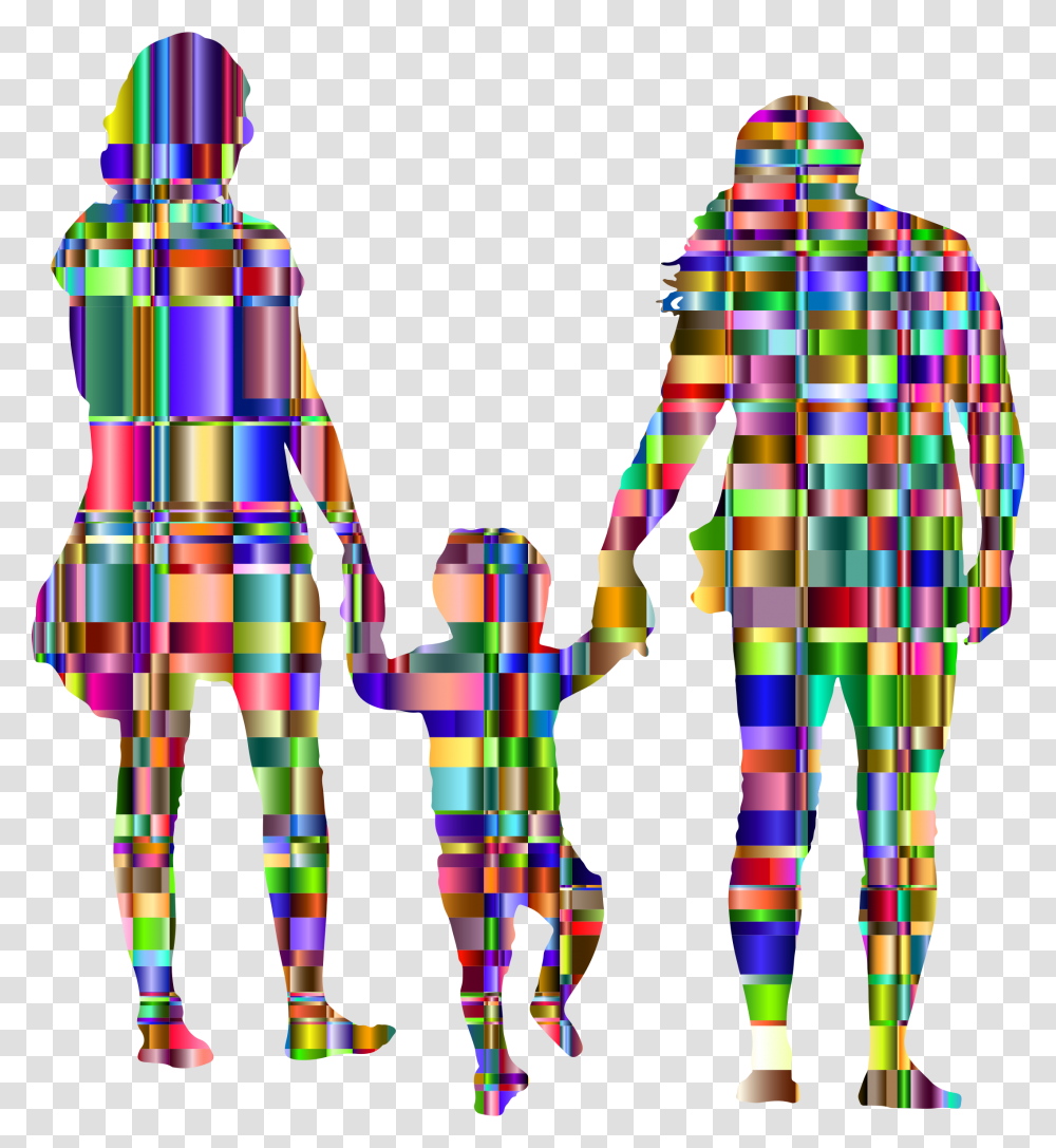 Chromatic Checkered Family With A Child In The Middle Silhouette, Robot Transparent Png