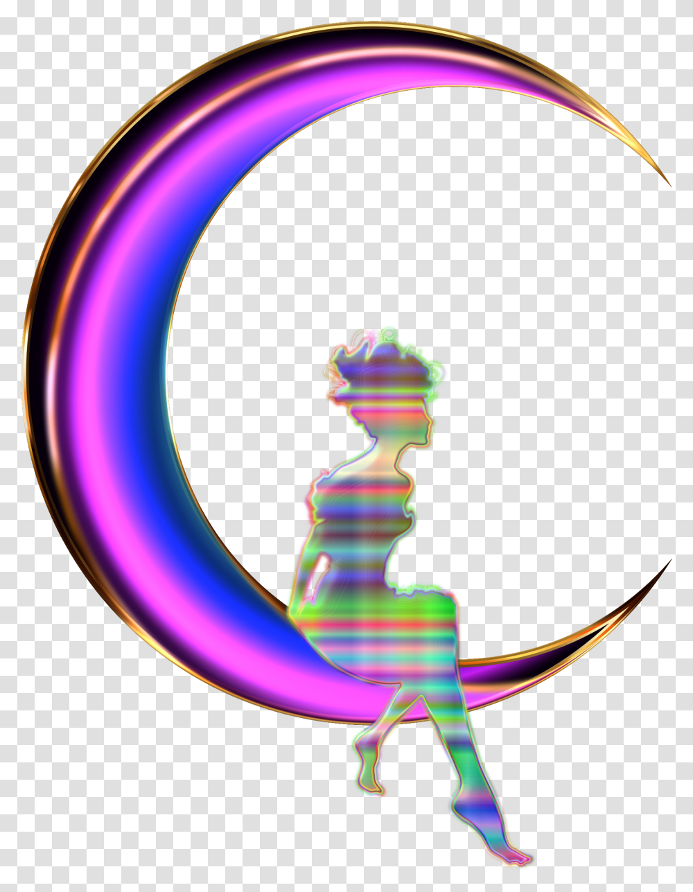 Chromatic Fairy Sitting On Crescent Moon Enhanced No Background, Sphere, Light Transparent Png